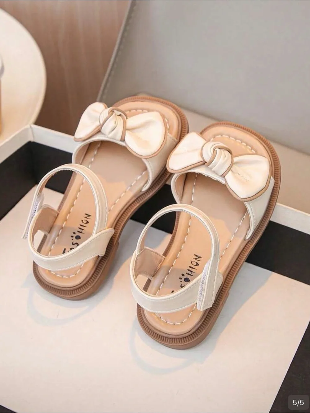 Girls' Cream Bow Strap Sandals - Soft Everyday Comfort